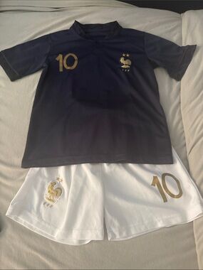 Mbappe- Kids Navy and White Soccer Set with Gold Accents